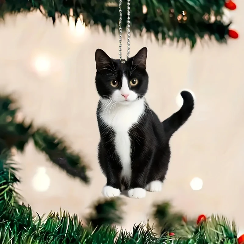 2D Acrylic Plush Black And White Kitty Cat Small Decoration Pendant, Perfect Car & Bag Accessories