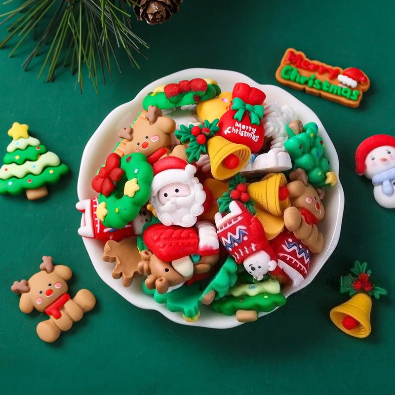 50 Stück Weihnachtszubehör-Serie aus Kunstharz, kleines Zubehör, DIY-Materialpaket, handgefertigt, cremefarbenes Kristall-Tropfenmaterialpaket