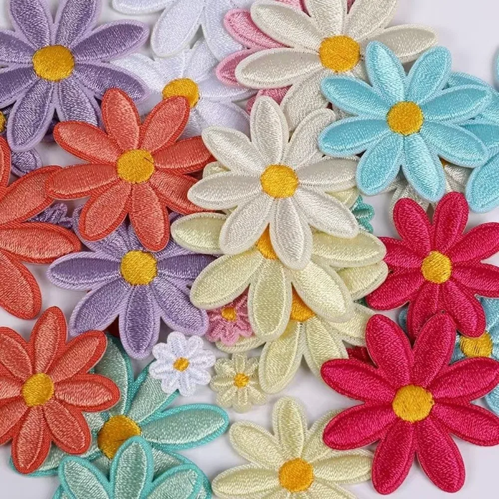36Pcs Floral Pattern Daisy Flower Patches Embroidery DIY Crafts Sunflower Iron on Patches 4 Sizes Multi Color Sew on Patches