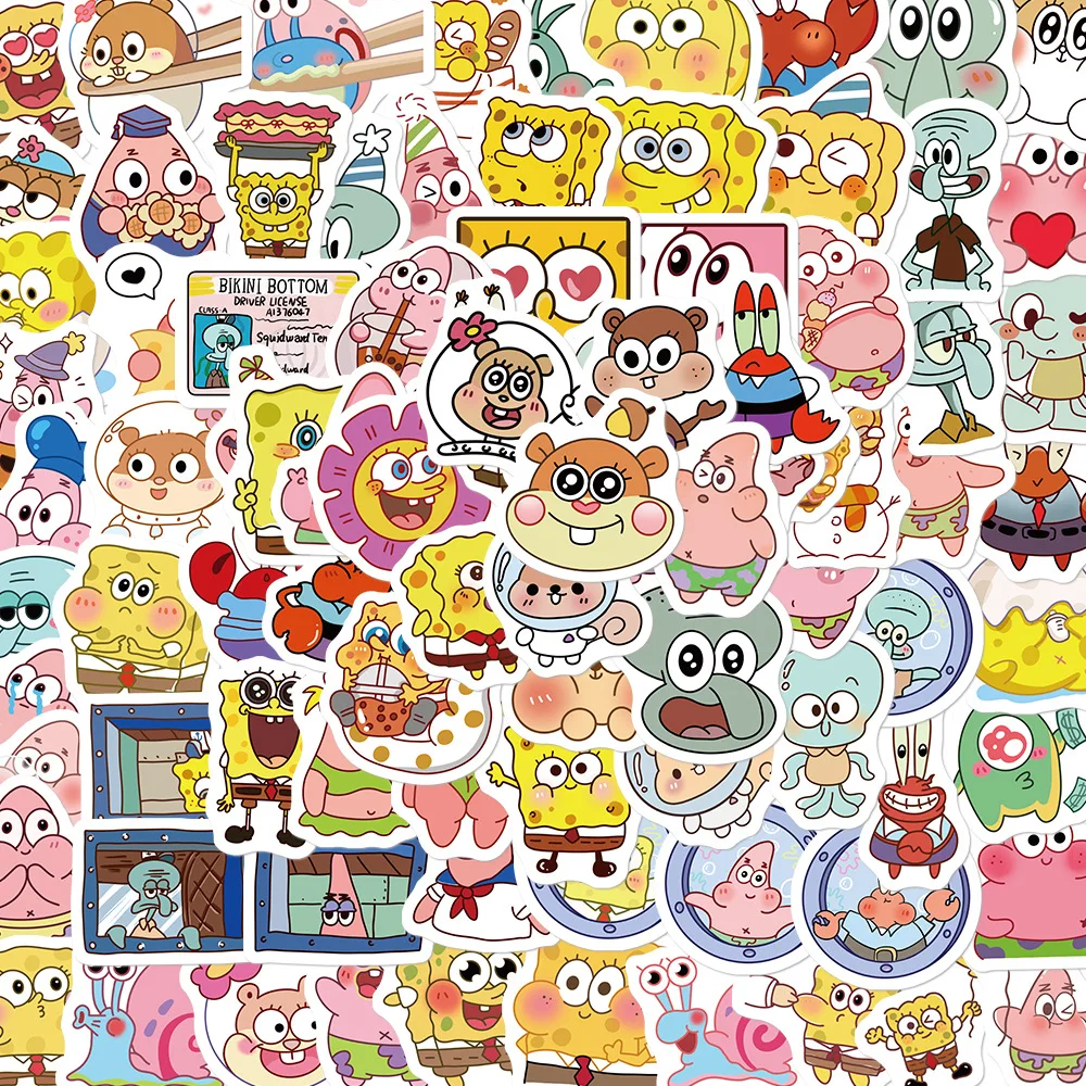 10/50/95PCS SpongeBob SquarePants Stickers Cartoon Laptop Car Refrigerator Motorcycle Guitar Waterproof Gift Children Toy Deals