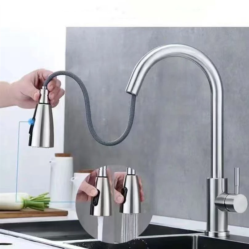 Black  Kitchen Faucet Pull Out Brushed Nickle Stainless Steel Kitchen Mixed Tap Kitchen Sink Tap