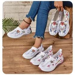 Damskie trampki2024 New Flower Print Butterfly Women Mesh Shoes Wygodne, oddychające buty na platformie Białe trampki damskie