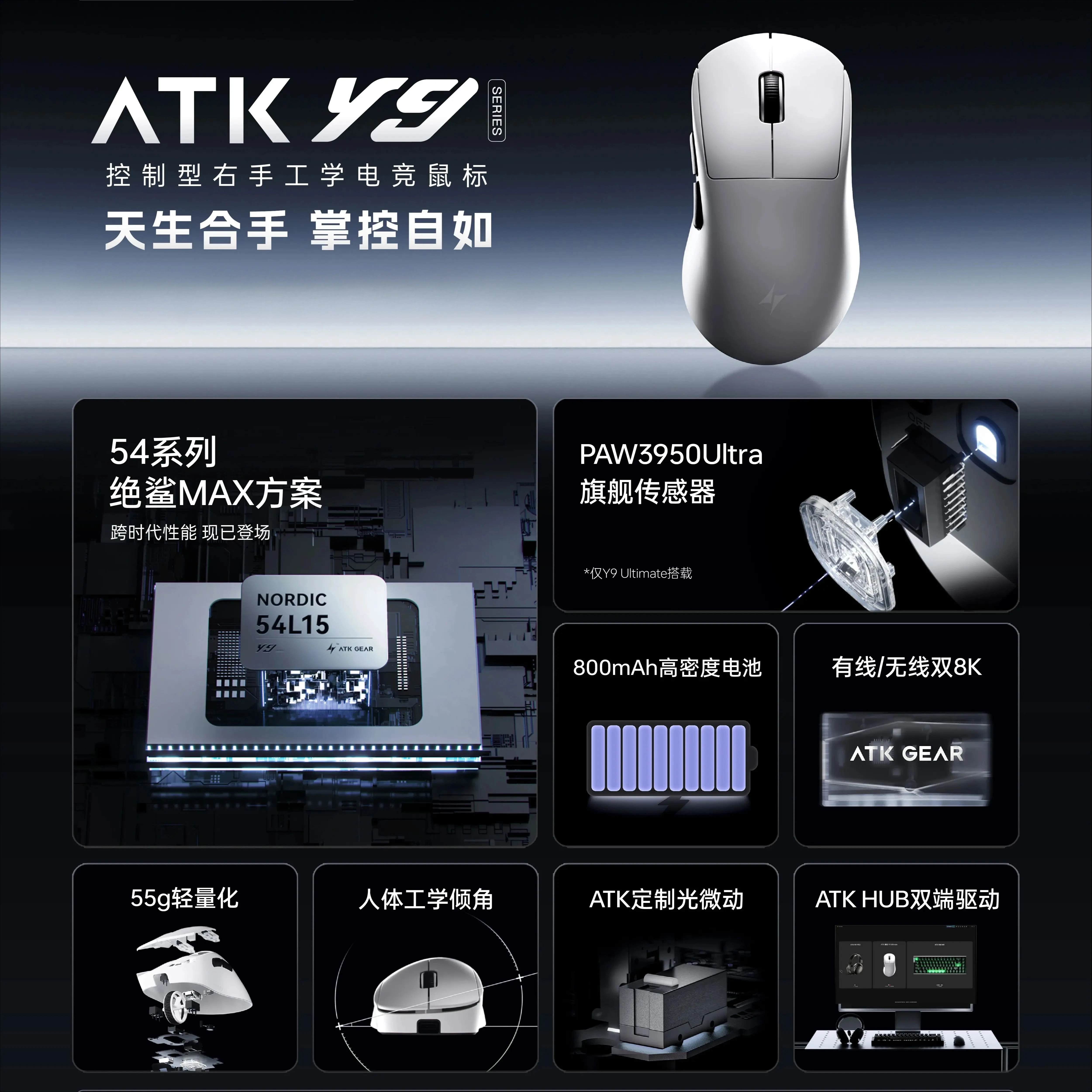 

ATK Dragonfly Y9 Series Mouse Wireless/Wired Right Hand Ergonomics Lightweight Design 8K Y9 Pro Max E-sports Mouse Boys Girls