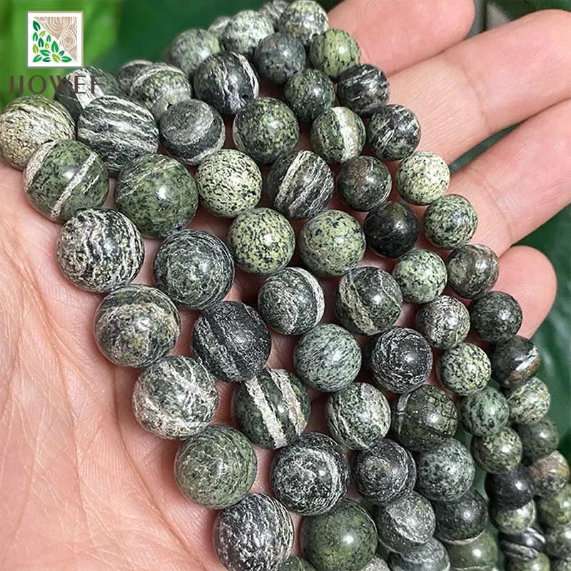 Natural Stone Beads Green Zebra Jaspers Round Loose Beads For Jewelry Making DIY Bracelets Necklace 15