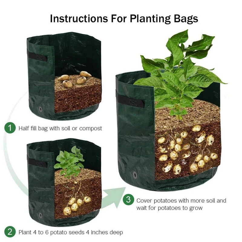 Potato Grow Bag PE Vegetable Grow Bags with Handle Thickened Growing Bag Vegetable Onion Plant Bag Outdoor Garden Pots