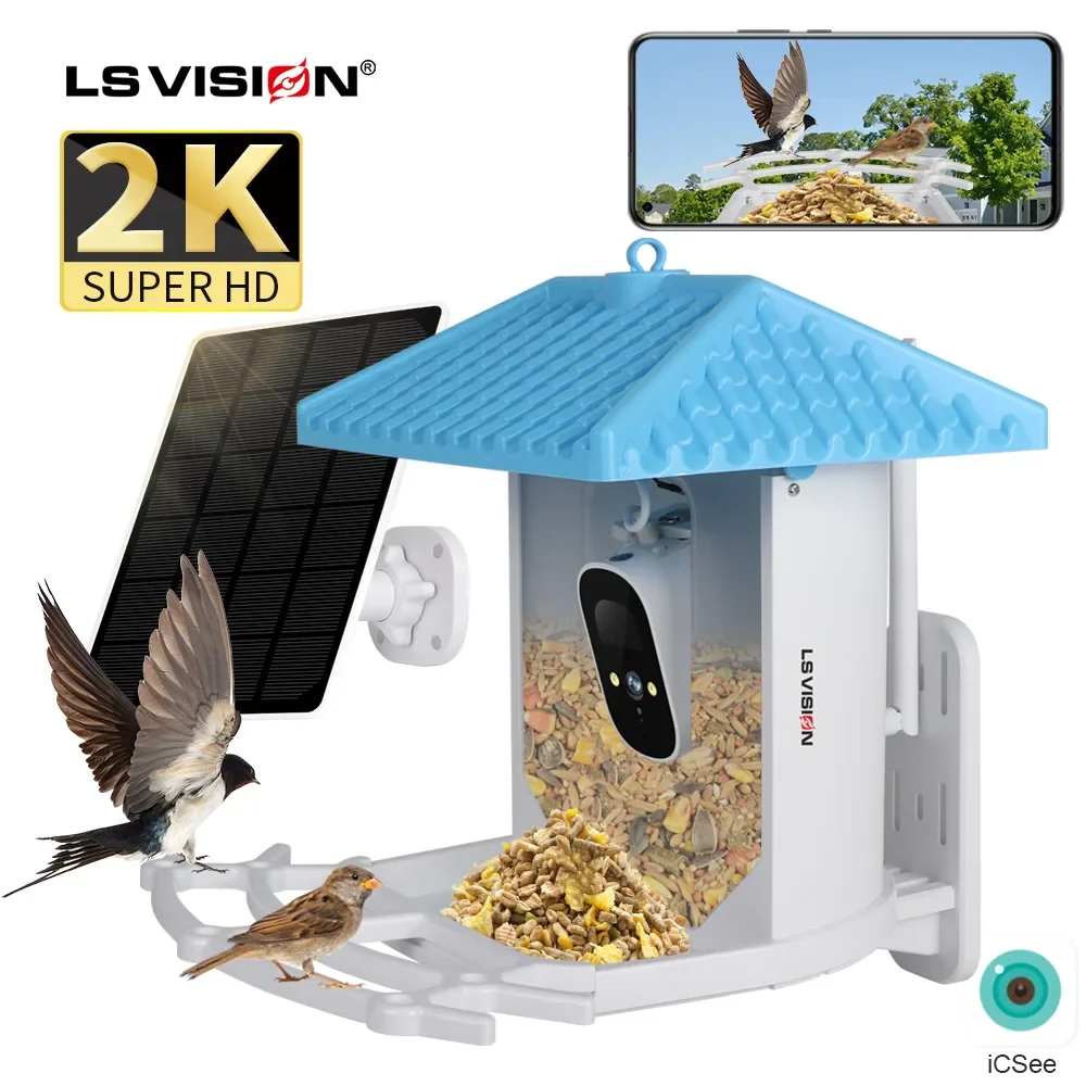 LS VISION 2K UHD Solar Powered Bird Feeder Camera Outdoor WiFi Wireless AI Intelligent Recognition Bird Species Camers iCSee APP