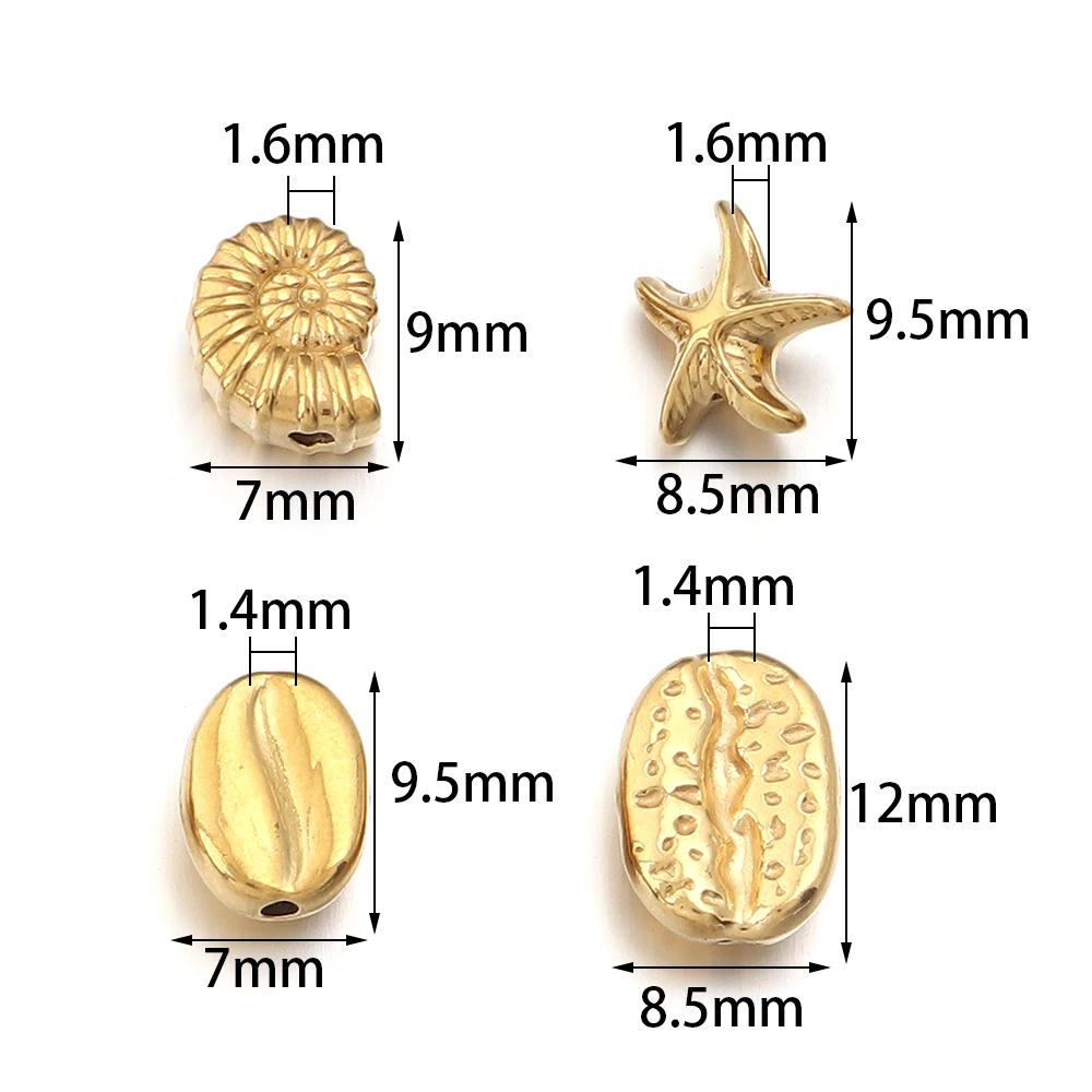 5pcs Starfish Seashell Conch Stainless Steel Beads Snail Spiral Ocean Animals Charms Bead DIYJewelry Making Bracelet Necklace view 4