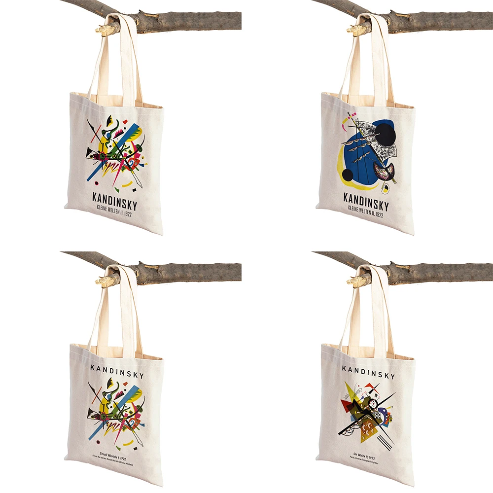 Double Print Kandinsky Mathematical Geometry Shopping Bag Women Shopper Bags Lady Linen Tote Reusable Children Shoulder Handbag