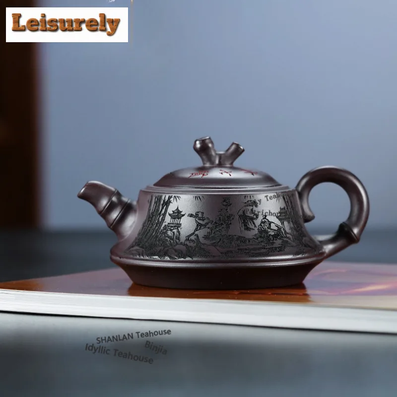 180ml Exquisite Yixing Purple Clay Teapots Hand-carved plinth Scoop Pot Raw Ore Purple Mud Kettle Zisha Teaset Drinkware Gift