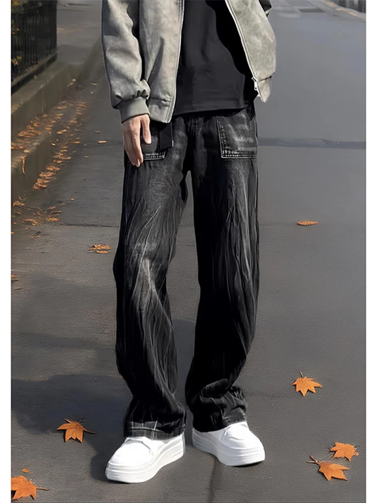 

Джинсы Bla adient с узором в виде молнии, прямые, мужские, в американском стиле High Street, слегка расклешенные, молодежные, повседневные, джинсовые