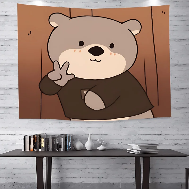 Cute Bear with Peace Sign Tapestry - Whimsical Wall Hanging for Home Decor, Perfect Gift for Those Who Love Adorable
