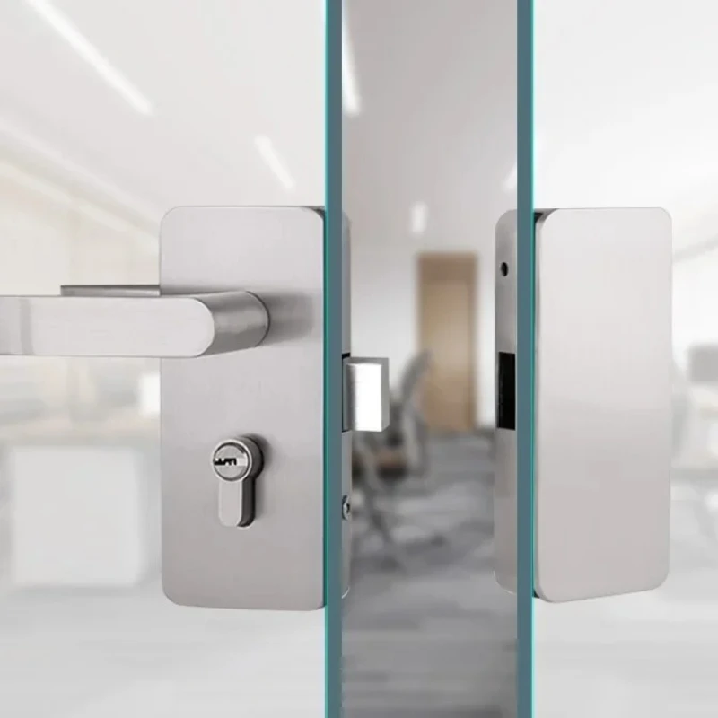 

1 set of stainless steel glass door handle lock office partition frameless sliding door with handle lock including key