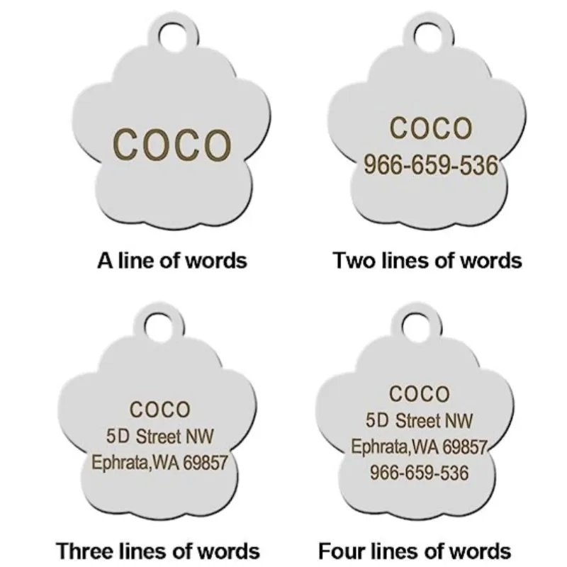 Stainless Steel Engraved Pet Name Collar Pendant ID Tags Personalized Anti-lost Engraved Diamond Pendant Necklace For Cat Dog ID