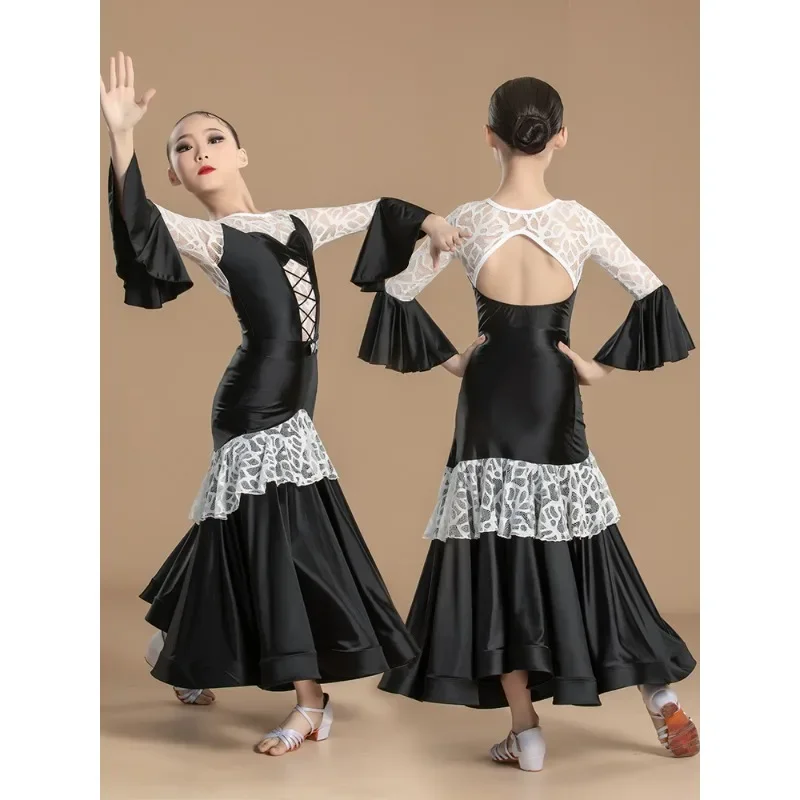 modern dance dress 2024 new children's waltz ballroom dance training performance costume regulations competition dress big skirt