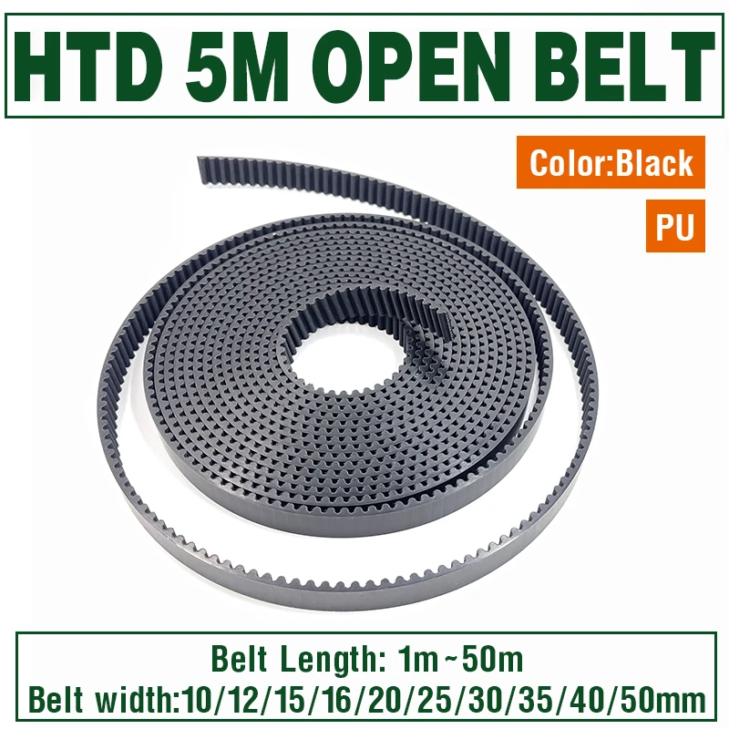 HTD 5M courroie ouverte ceinture PU HTD 5M largeur de courroie synchrone 10/12/15/16/20/25/30/35/40/50mm courroie ouverte ceinture PU noyau en acier