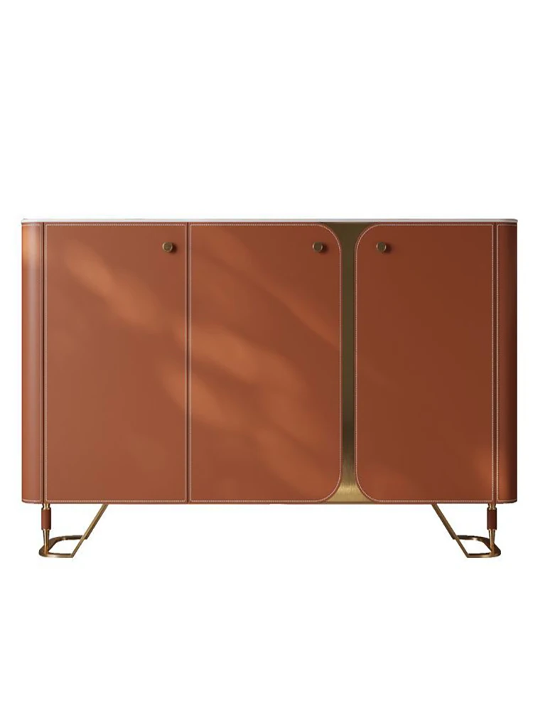 

French Entry Lux Saddle Leather Sideboard Cabinet Modern Home Living Room Creative Wall Integrated Cabinet