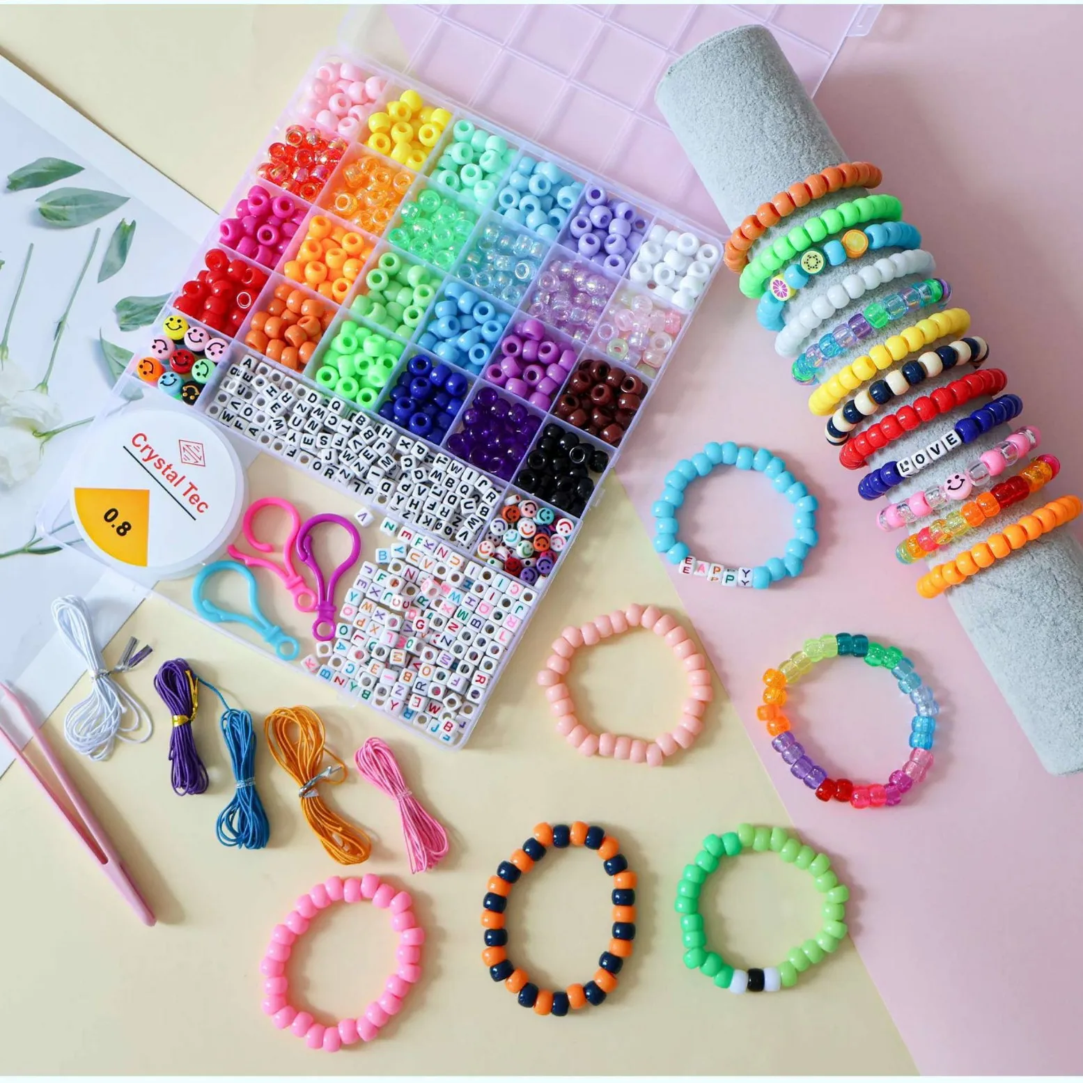Pony Beads Bracelet & Necklace Making Kit Letter Beads Charms for Hair Braiding DIY Crafts Handmade Jewelry Supplies Gift