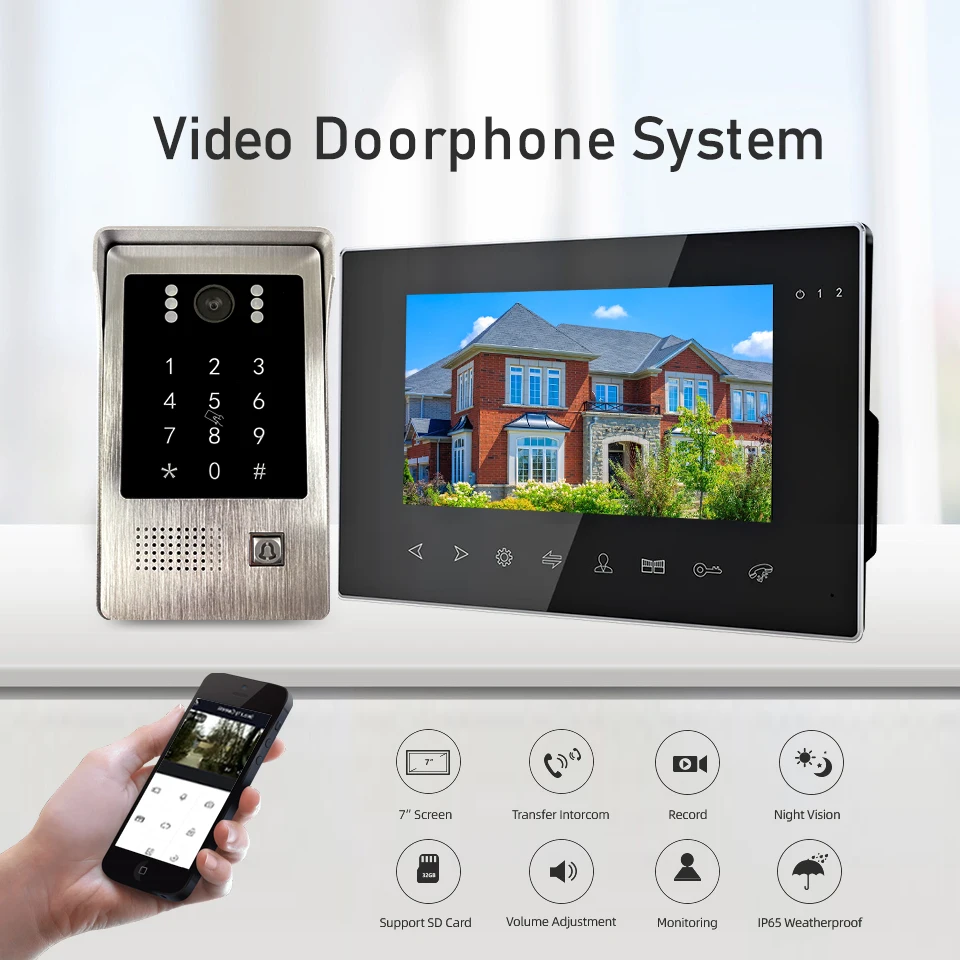 Tuya 1080P WiFi วิดีโออินเตอร์คอม7 "AHD หน้าจอตรวจจับการเคลื่อนไหวรีโมทคอนโทรลโฮมวิดีโอกริ่งประตูกล้องกลางคืนสำหรับบ้าน