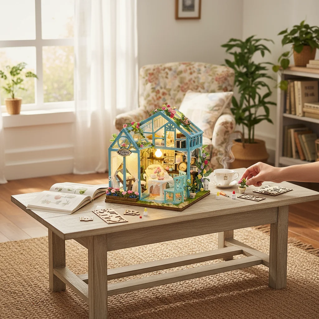 مجموعة بناء مصغرة لبيت الدمى الخشبي DIY مع أثاث ديكور منزلي هدية للأصدقاء #2