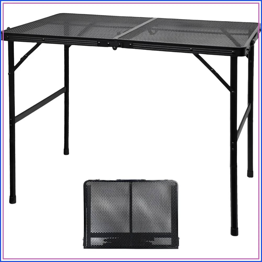 

Camping Table with Mesh Desktop, Lightweight Portable Folding Grill Table, Height Adjustable Outdoor Table for Camp, Cooking, BBQ, RV, Picnic - 3FT Black