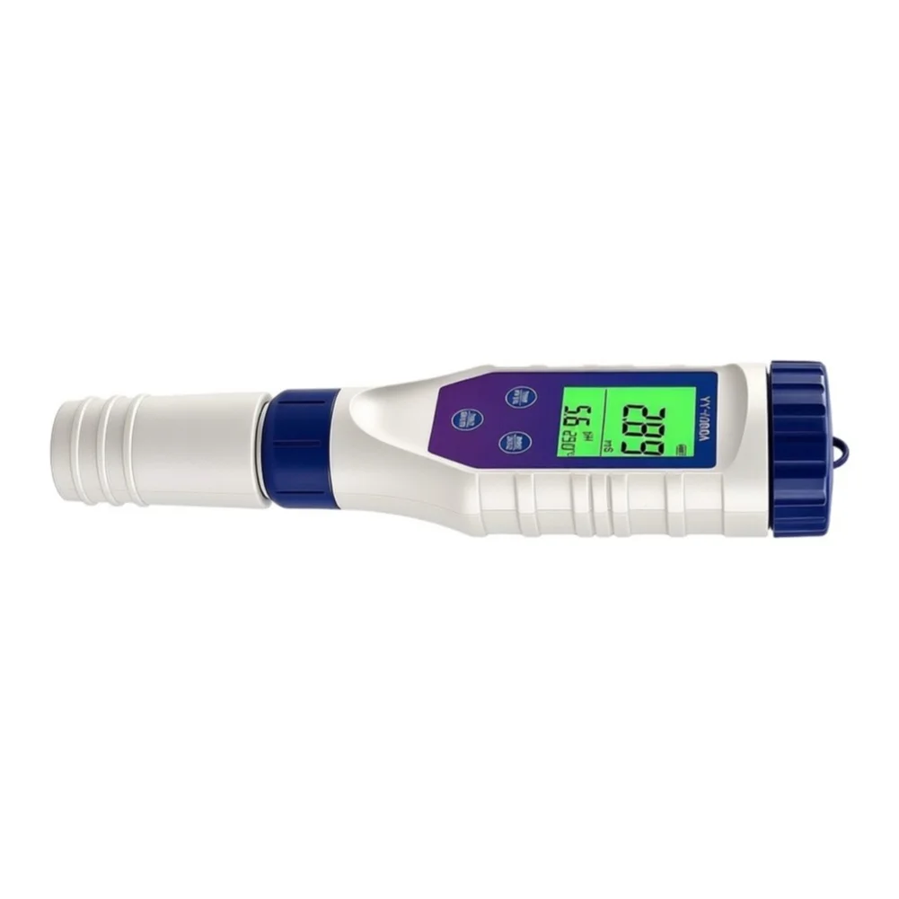 Rechargeable 5-in-1 Water Quality Tester PH Salt Temperature Meter IP67 Waterproof LCD Display For Pool Aquarium Drinking