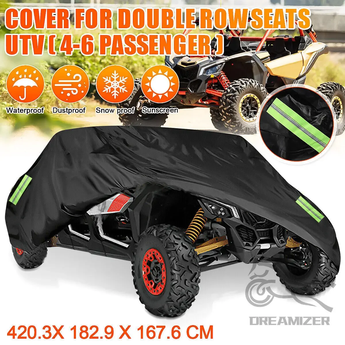 UTV 210D Oxford Cloth Protect Utility Vehicle Storage Cover from Rain Dirt Rays-Reflective For Can-Am for Kawasaki 4-Seats