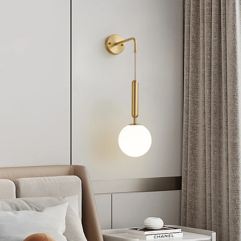 KERWIN Modern Indoor Brass Sconce Light LED Simply Creative Copper Wall Lamp for Home Bed Room Decor