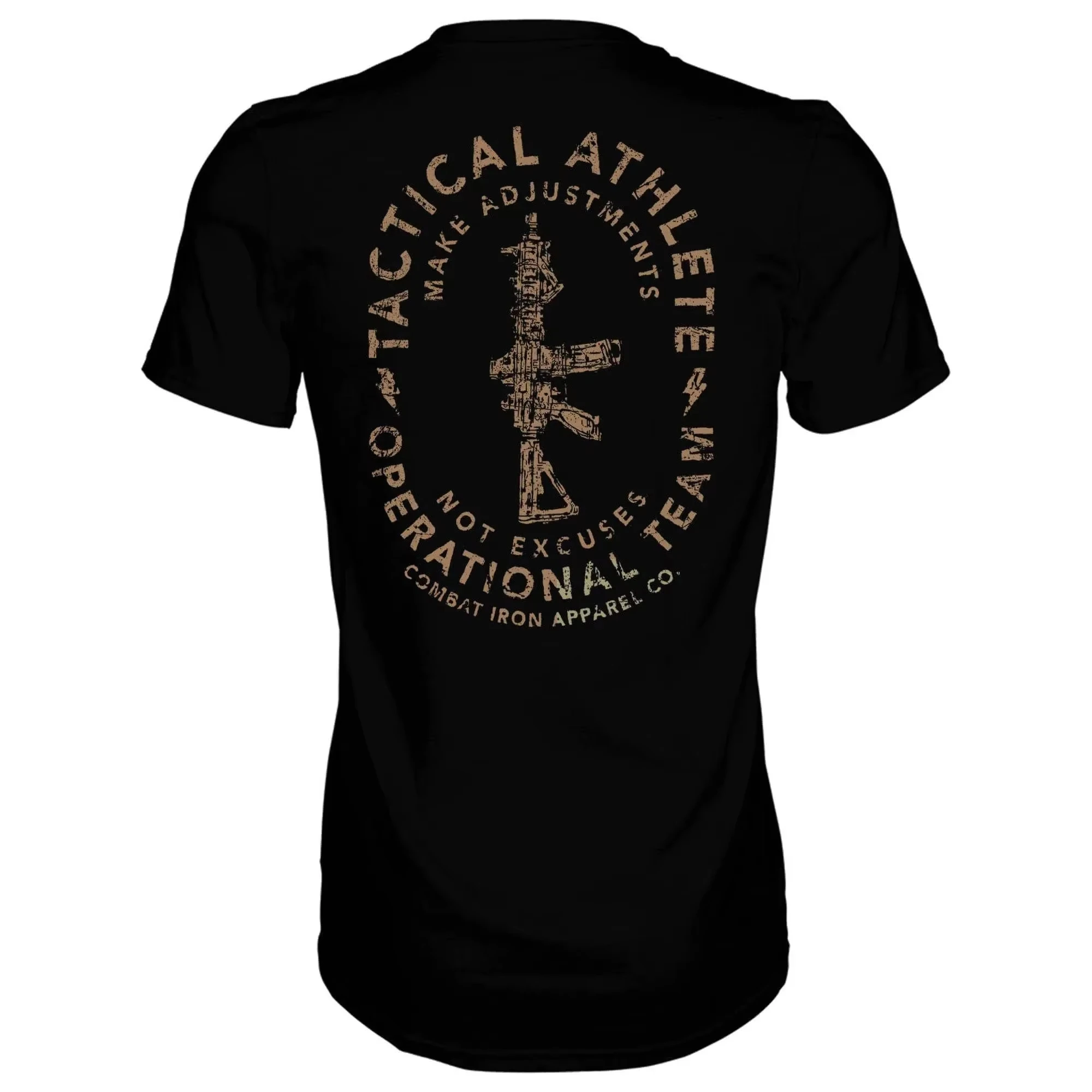 Vintage Distressed Tactical Rifle Circular Badge Graphic T‑Shirt Tactical Athlete Inspirational Slogan Print Unisex Hard‑core