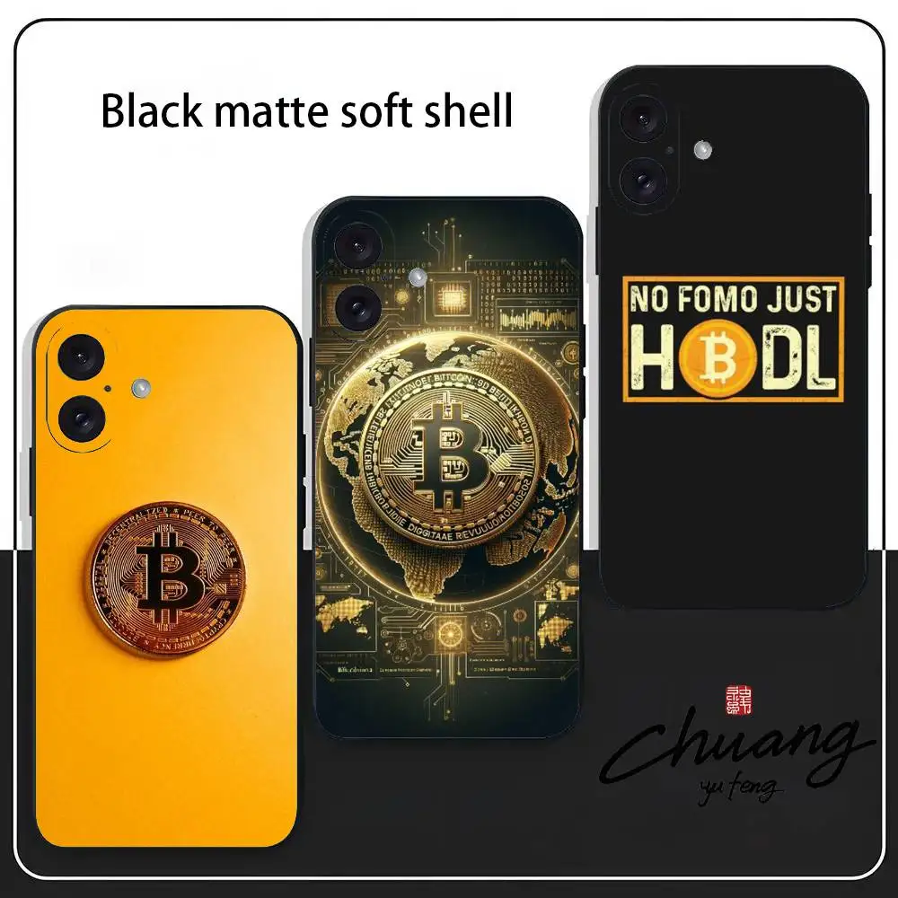 

Bitcoin Pattern Art Phone Case Stylish Black Matte TPU Case For 11-16. Anti-slip And Wear-resistant