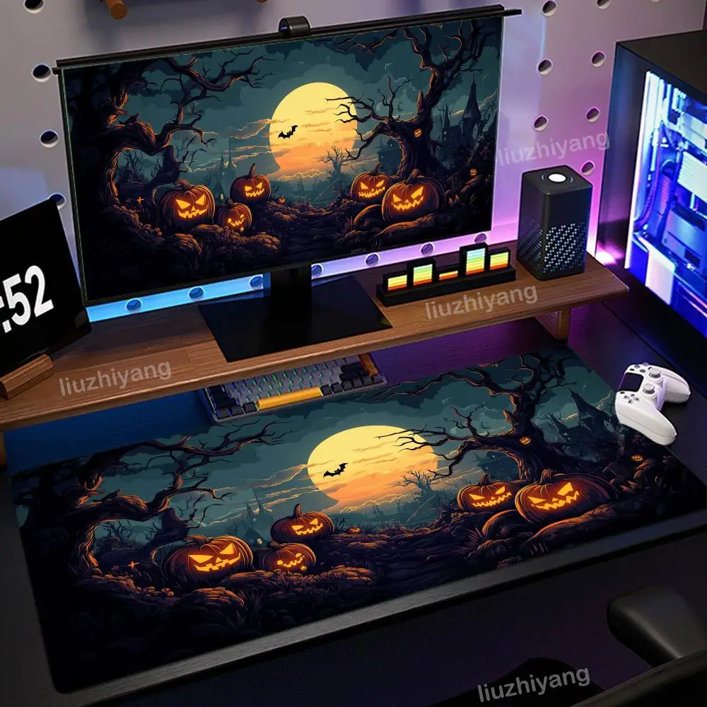 

1 pc Halloween Night Mouse Pad Large Computer Office Game Table Mat XXL Rubber Non-slip Stitch Edge Keyboard Mats Long Desk Pads