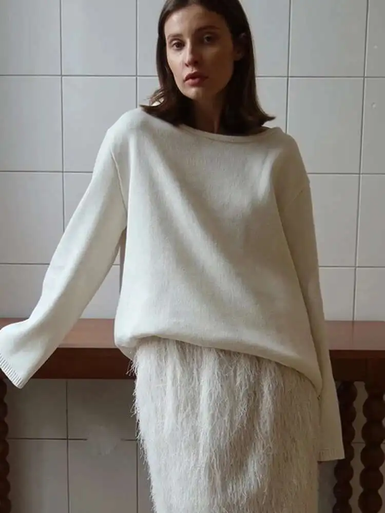 Damski sweter z dzianiny bawełnianej 100%, jesienny, bez pleców, luźny, modny, zimowy, casualowy, do noszenia na co dzień.