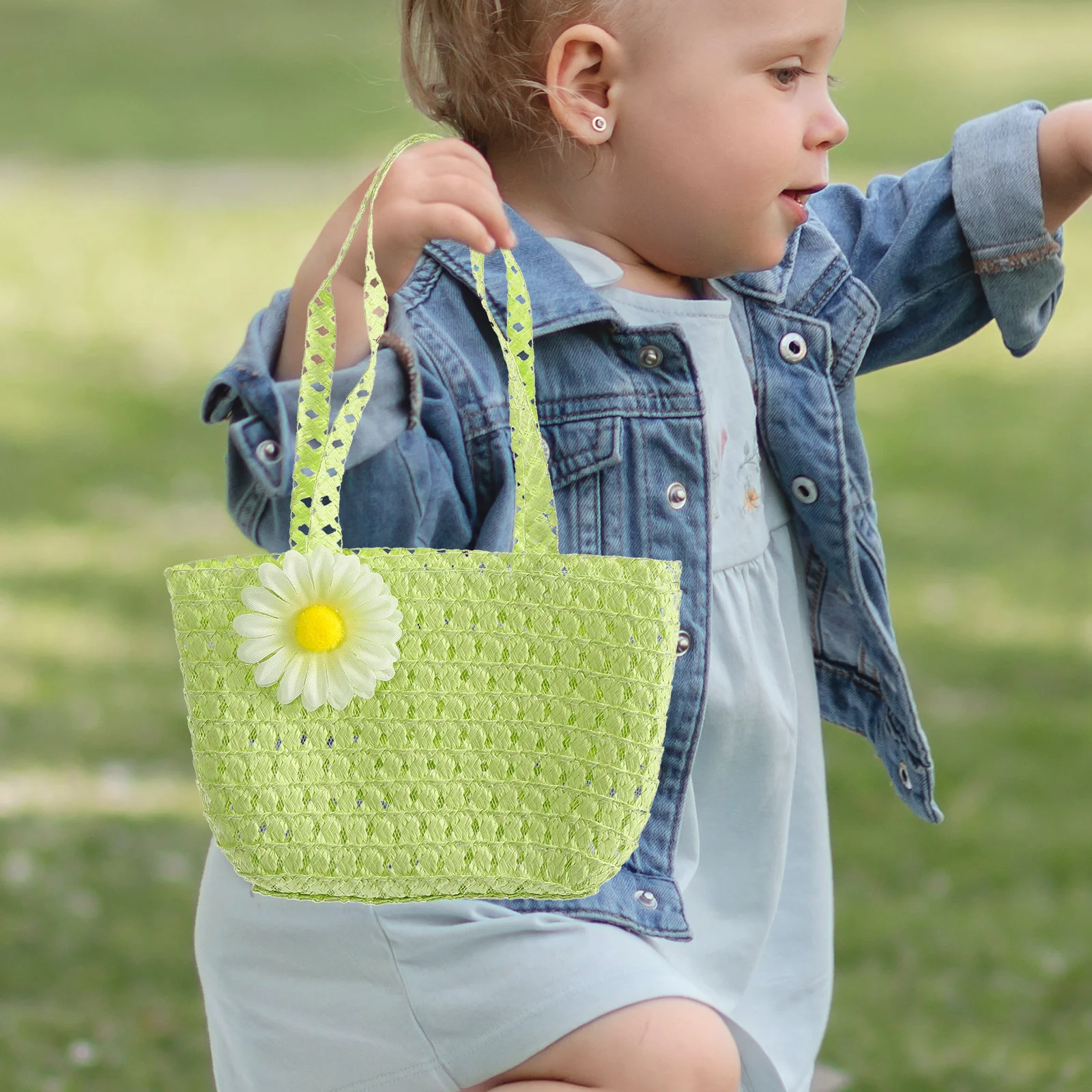 

Children Straw Hat Set Girls Beach Sun Cap Kids Sunshade Hats Bag Fruit Green Lightweight Portable Breathable Straw Hat Summer