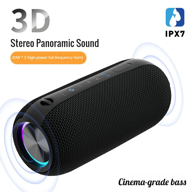 Outdoor Sports IPX7 Waterproof Speakers Bluetooth 5.2 DSP Sound Controls Loud Stereo Subwoofer TWS Wireless Column With RGB Lamp