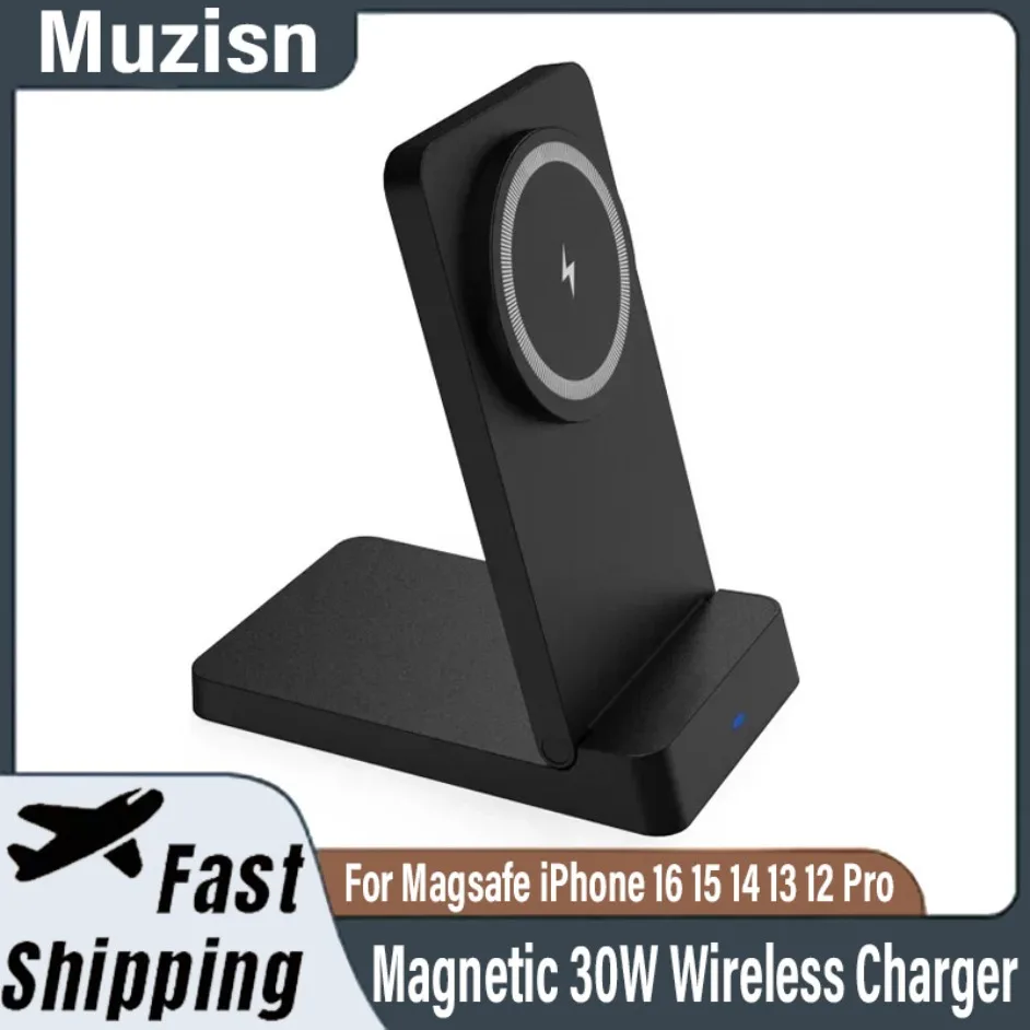 Fold Magnetic 30W Wireless Charger Desktop Phone Holder Charge For Magsafe iPhone 16 15 14 13 12 Pro Fast Charging Station Smart