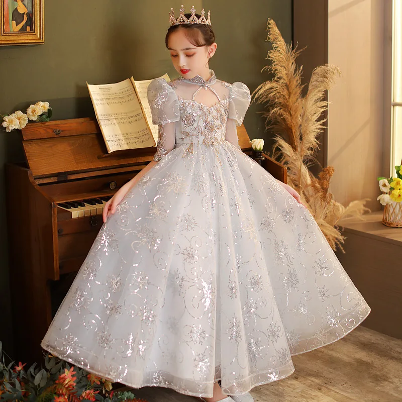 

Детское официальное платье для девочек, ведущего шоу, детское свадебное платье с цветочным узором для девочек на день рождения, пышное