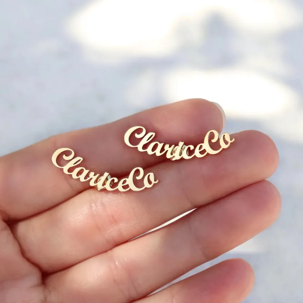 Haiyufly Personalized Custom Name Stud Earring for Women Girls Script Letter Earrings Stainless Steel Mother Kids Jewelry Gift