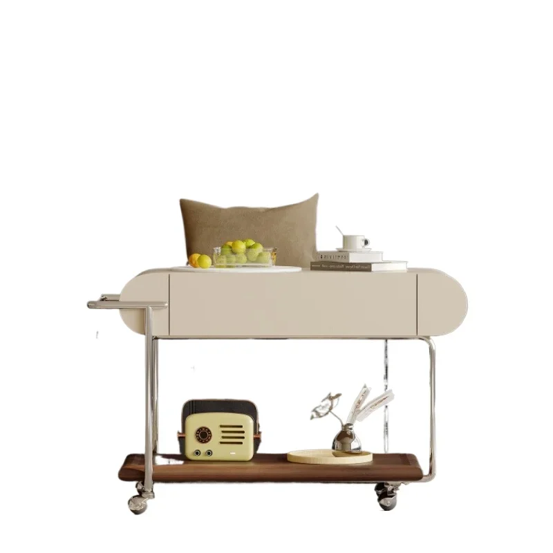 

French slate cart side table living room 2025 new light luxury high-end mobile small coffee table