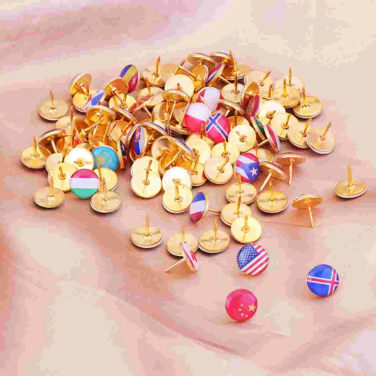 100Pcs National Pattern Drawing Pin Round Head Pushpins Decorative Thumbtack Drop Rubber Map Map Pins