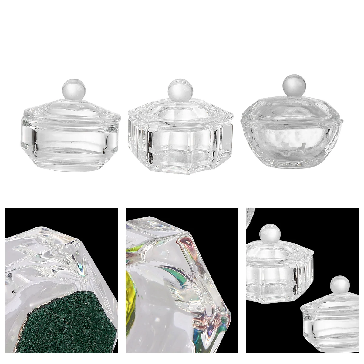 Tazas de cristal para decoración de uñas, Mini recipientes de vidrio para uñas, herramienta de mezcla de polvo líquido acrílico para salón de casa, taza de líquido para manicura, 3 uds.