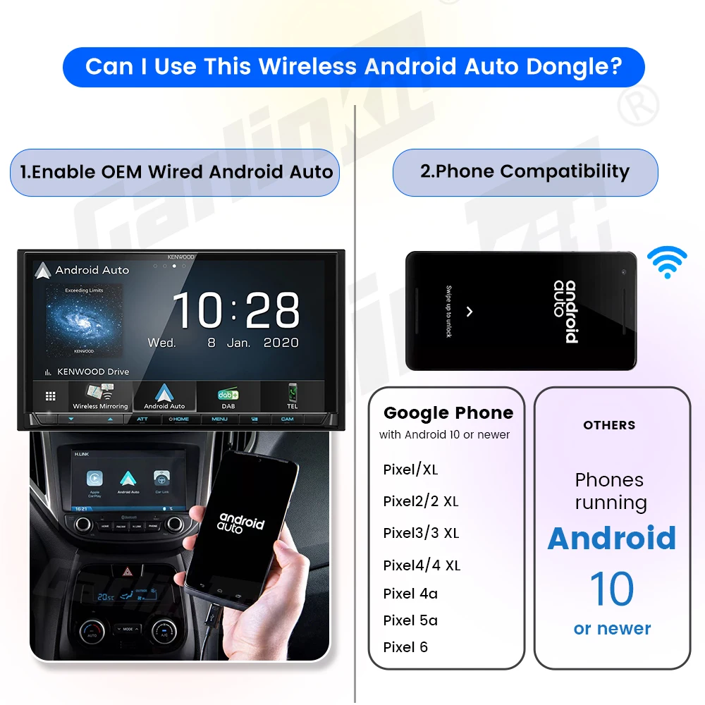 CarlinKit A2A Android Auto Wireless Adapter Plug and Play Wireless Android Auto Dongle for OEM AndroidAuto Compatibled Cars 4.0