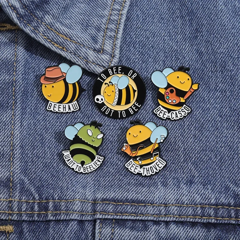 Creative Cute Bee Enamel Pins Painter Musician Bee Brooches Lapel Badges Clothes Animal Jewelry Gift for Kids Friends Wholesale