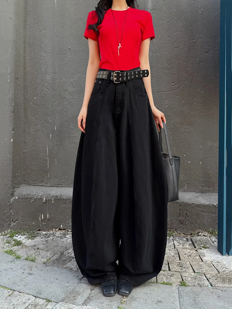 Casual High Waist Wide Leg Jeans Knife  Pants Versatile Loose Fit Spring 2026 Cotton Blend Mid-aged Women's Trousers