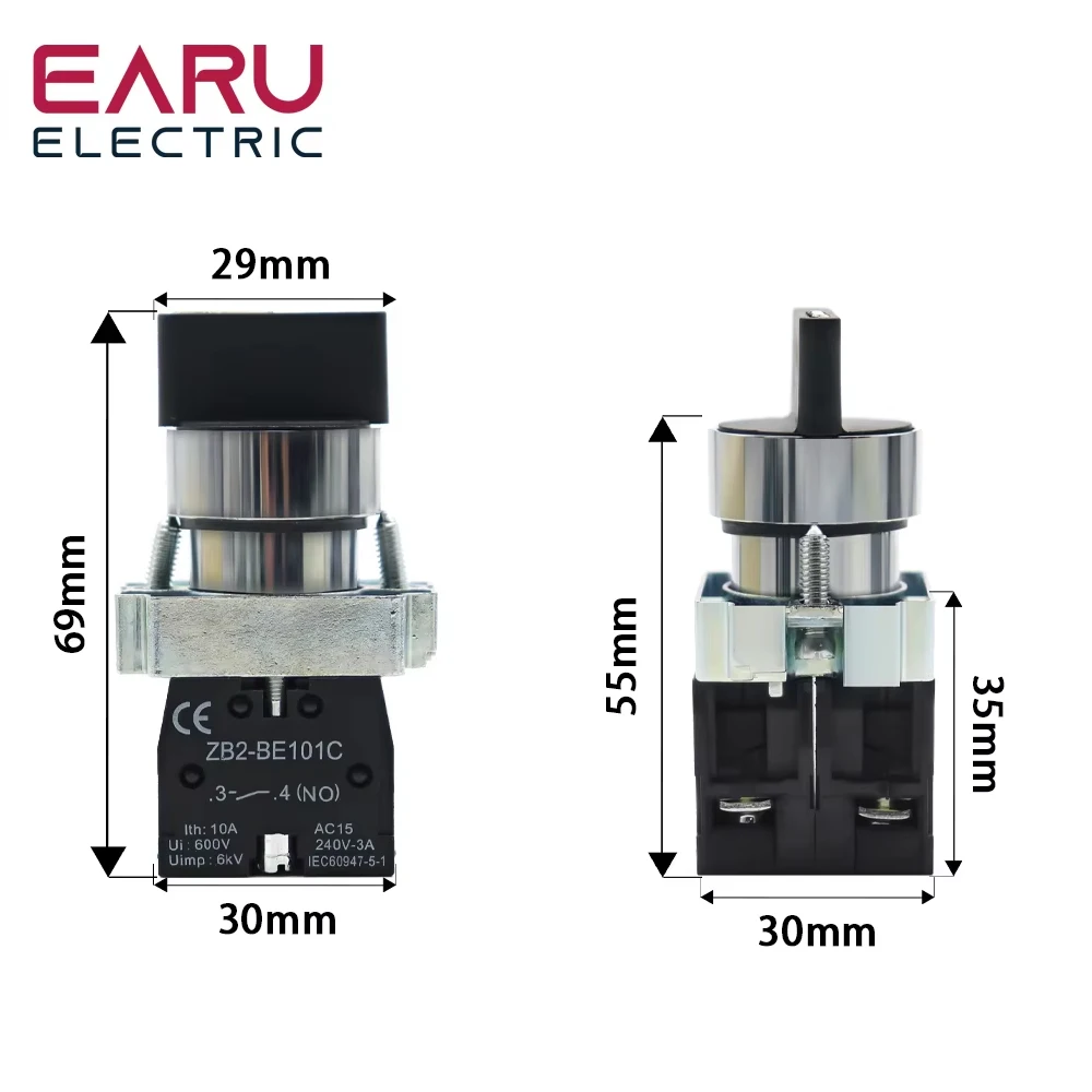 XB2-BD25 XB2-BD53 1NO/1NC 2NO 2/3 Position Momentary Self-reset Latching Self-locking Selector Rotary Switch Push Button Switch