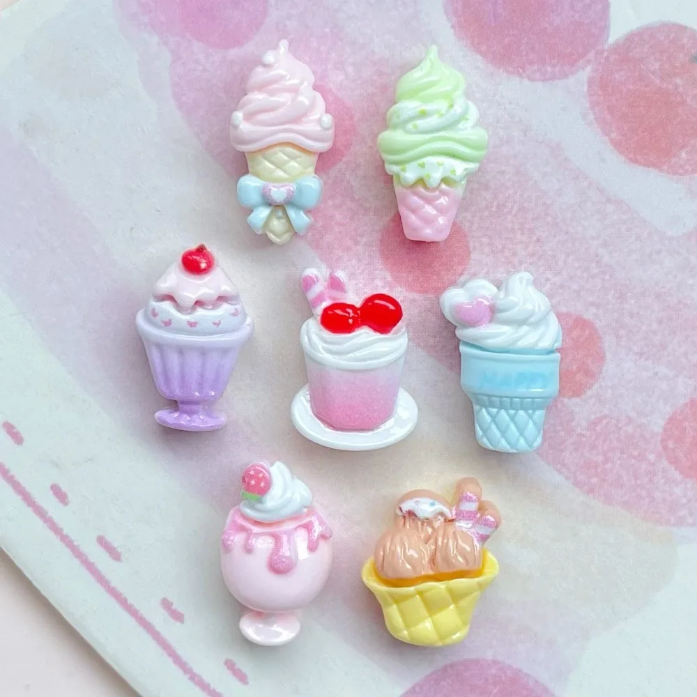 10pcps Cute Mini Ice Cream Sundae Resin Cabochons Simulation Sweet Dessert Flatback Charms DIY Craft Scrapbooking Dollhouse Food