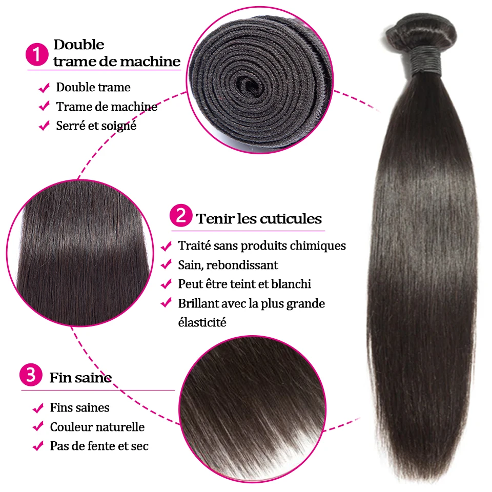 Extensiones de cabello humano liso de hueso de 30 y 32 pulgadas, extensiones de cabello humano brasileño 100%, mechones de cabello crudo, 1/3/4