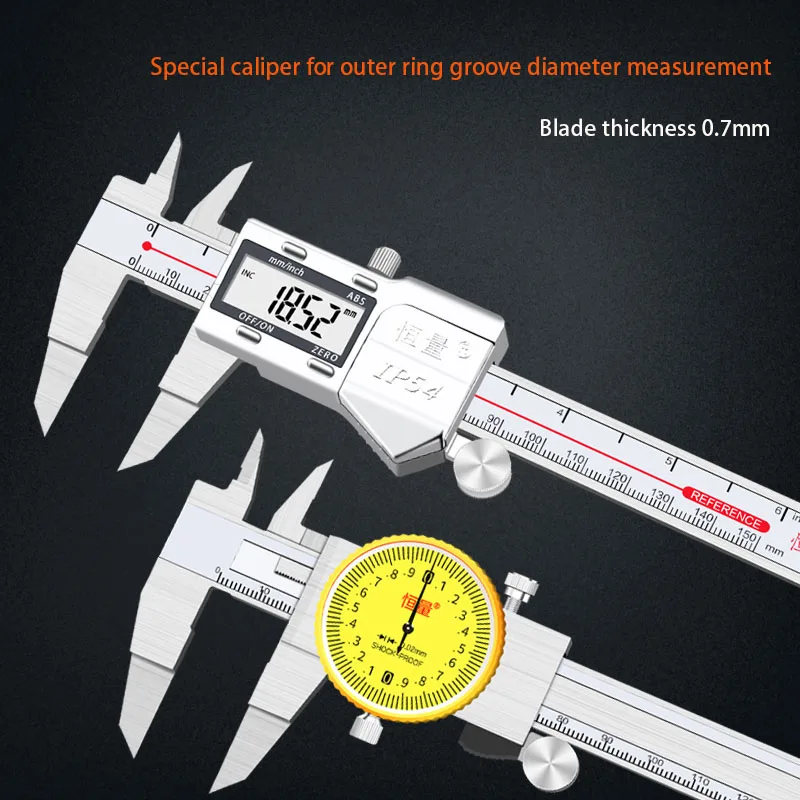 

Stainless Steel Thin Digital Caliper 0-150mm Blade Electronic Measuring Instrument Outer Ring Groove Diameter Measuring Caliper