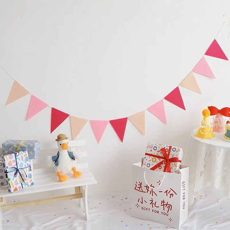 

12 Pcs Colorful Triangle Flag Felt Birthday Party Decoration Wedding Decoration Festival Room Decoration