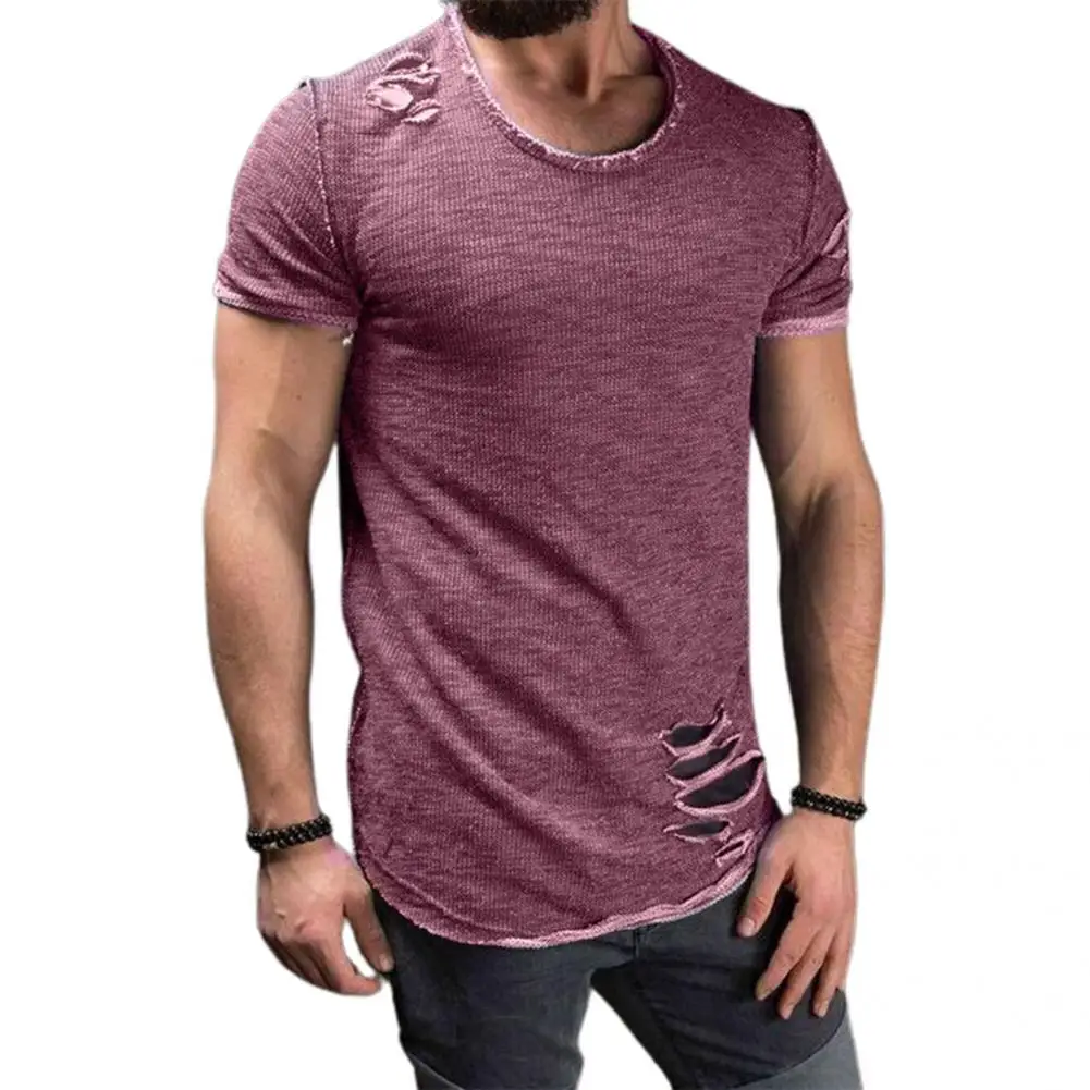 Soft O Neck Tops Casual Skin-friendly Cotton Blend Men Fitness Tops  Summer T-shirt Simple