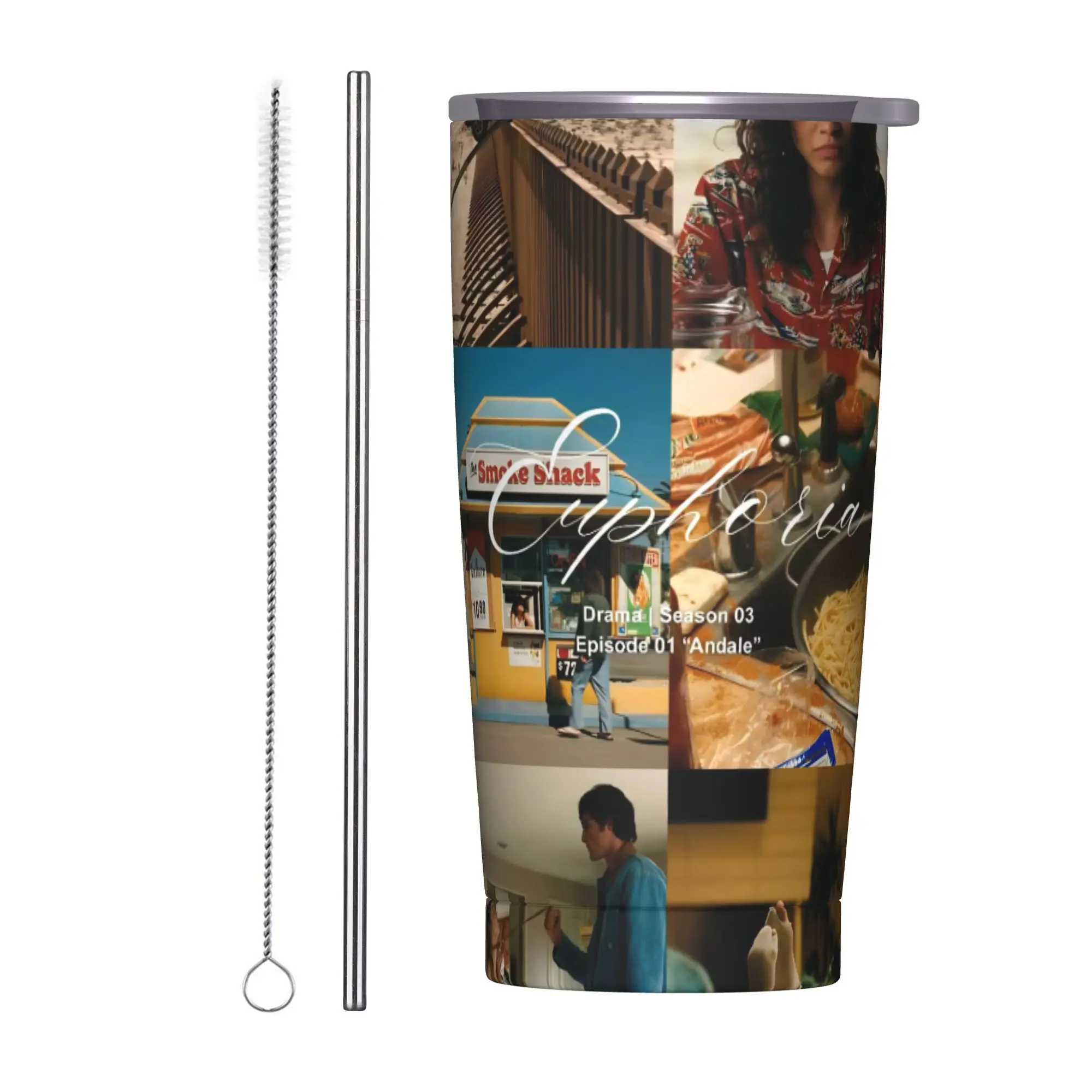 Euphorias Season 3 Gobelet isotherme sous vide avec pailles pour café et boissons chaudes ou froides, pour le bureau et la maison, 20oz