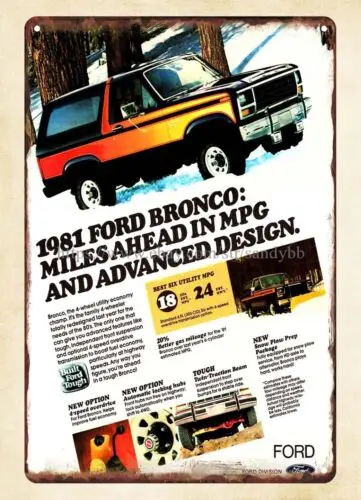 1981 Bronco metal tin sign garden outdoor living room wall art